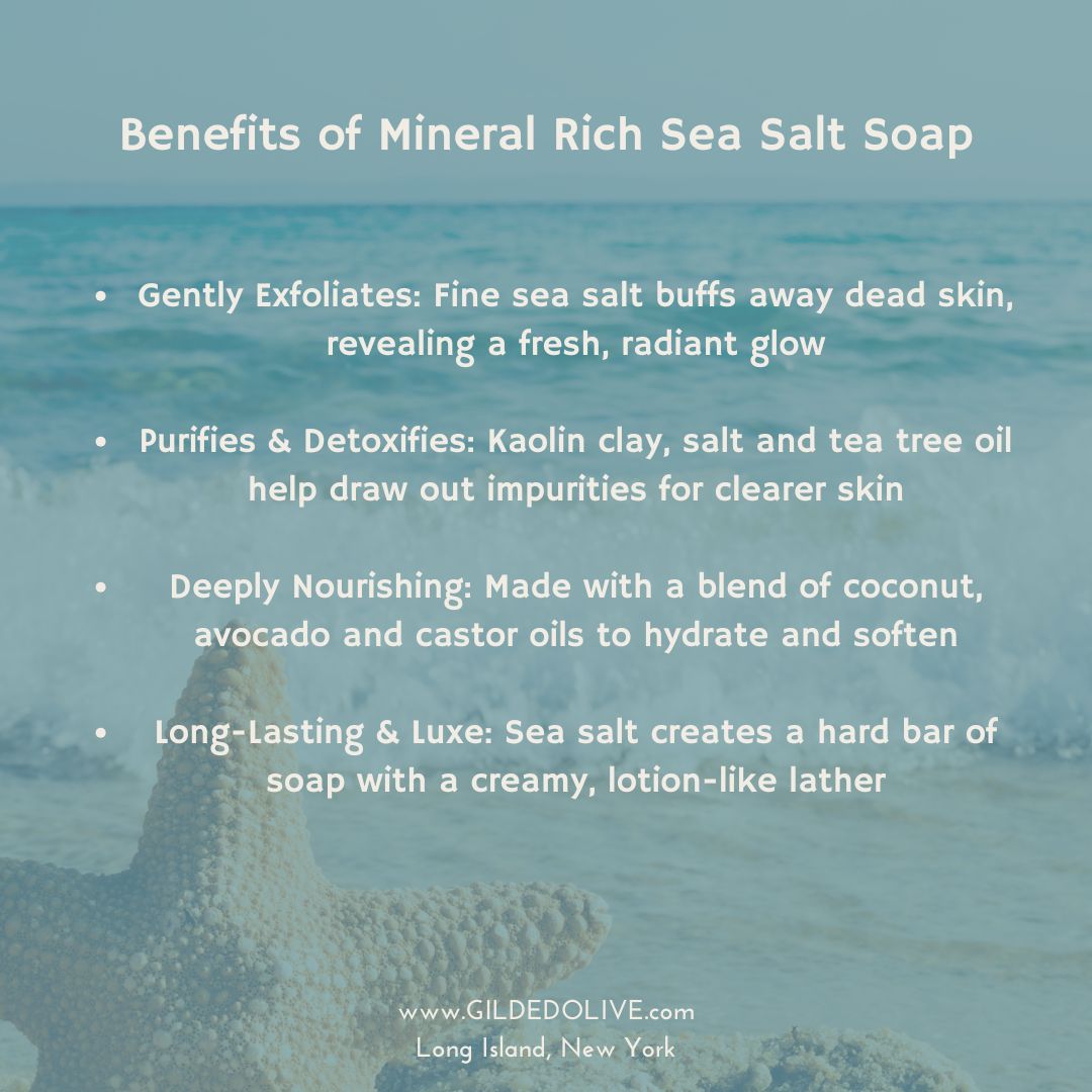 Benefits of Mineral Rich Sea Salt Soap information graphic