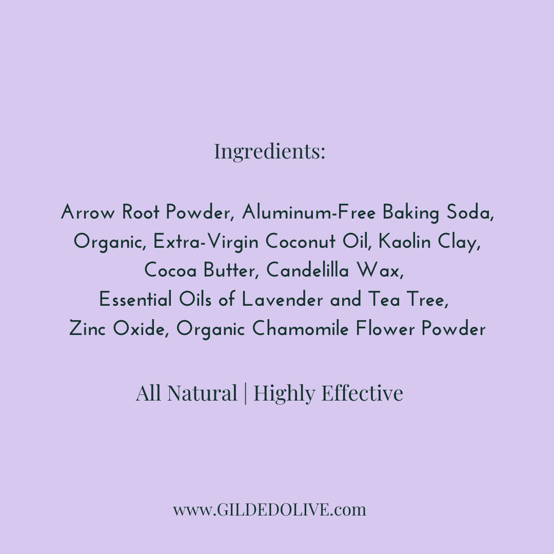 Natural Lavender & Tea Tree Deodorant Ingredients graphic