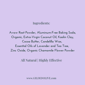 Natural Lavender & Tea Tree Deodorant Ingredients graphic