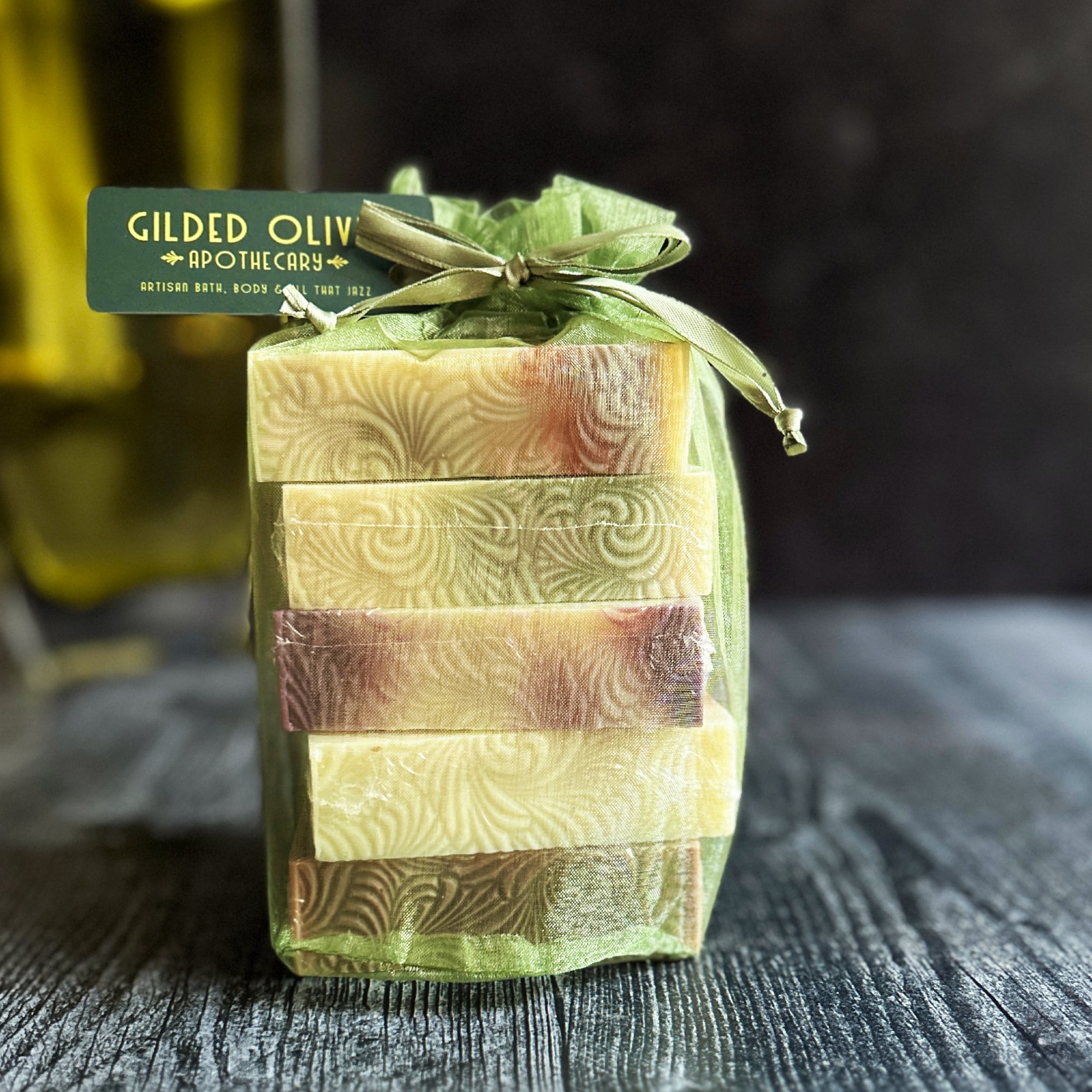 Festive Soaps Gift Set in green organza bag