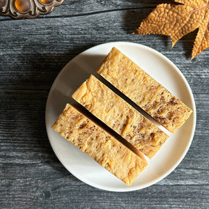 Pumpkin Spice Soap Bars on a white soap dish