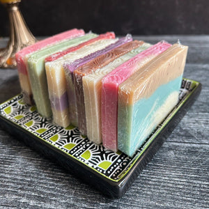 Soap Ends Bundle 10 Pack on an Art Deco style dish