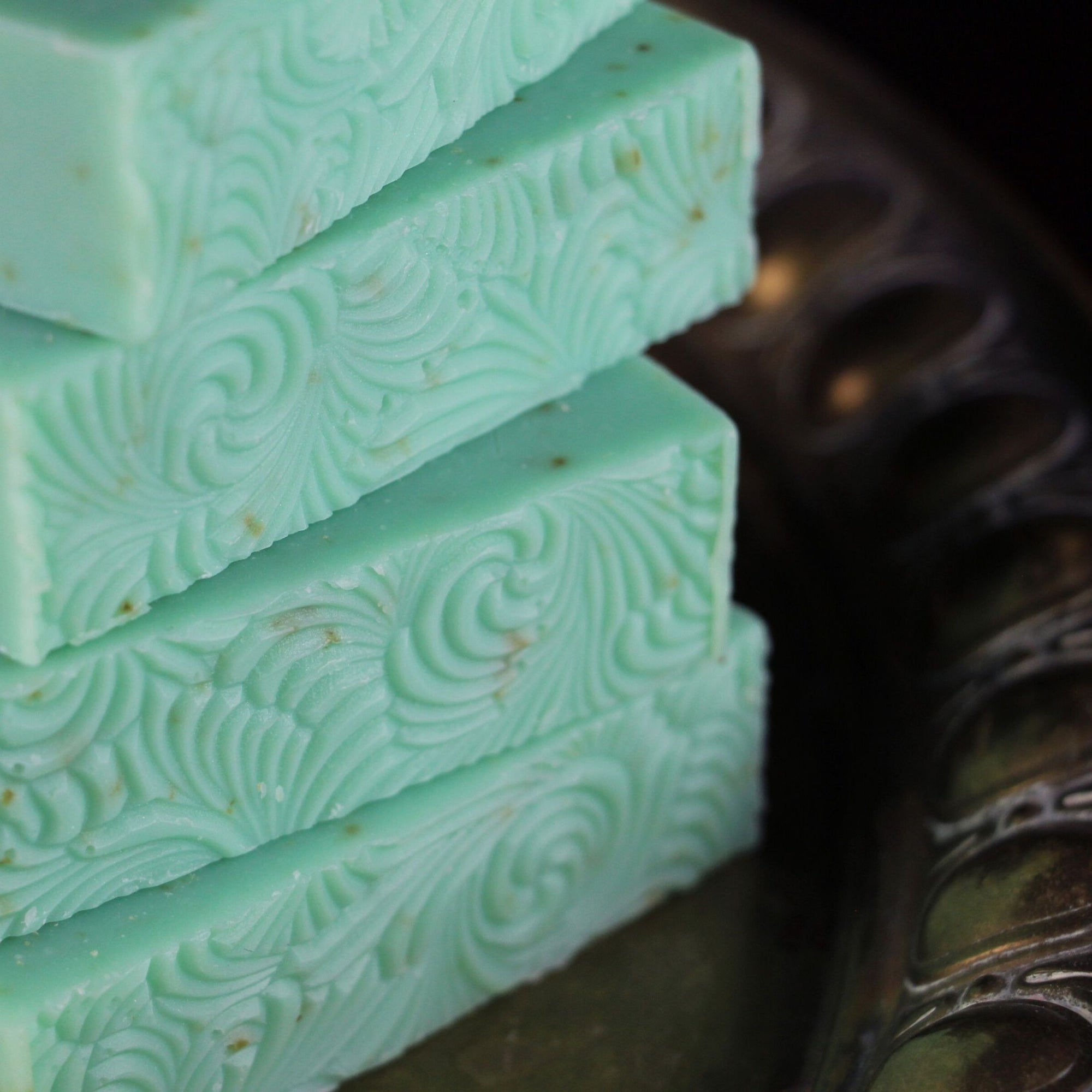 Lucy Fresh Mint Loofah Soap, showing top texture